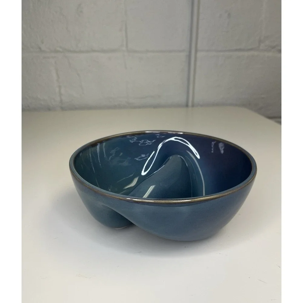 Uncommon Goods‎ Perfect Bite Divided Bowl Peter Both Blue Two Section Ceramic